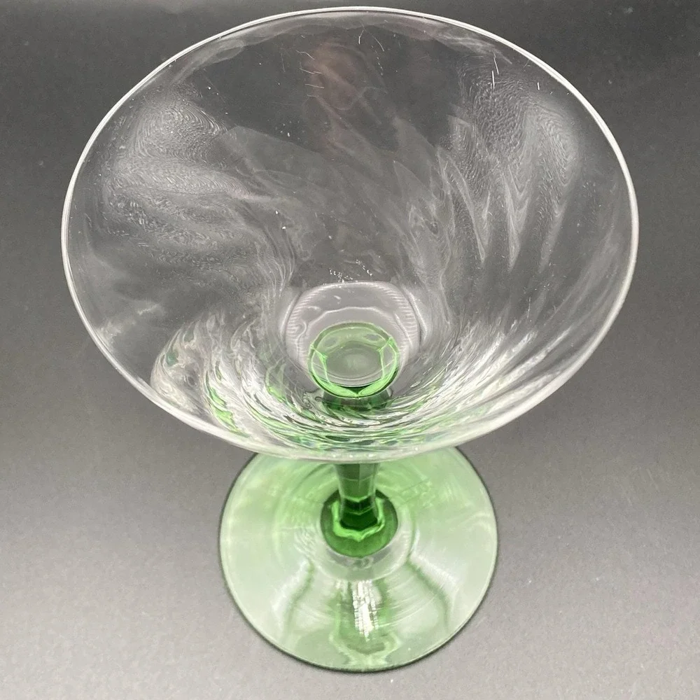 1 - Fostoria Green Stem Optic Swirl Cocktail Glass / Uranium 1940s / UV Glow